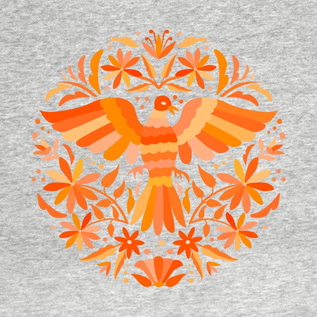 Flying Bird - Mexican Otomí Design in Orange Shades by Akbaly by Akbaly